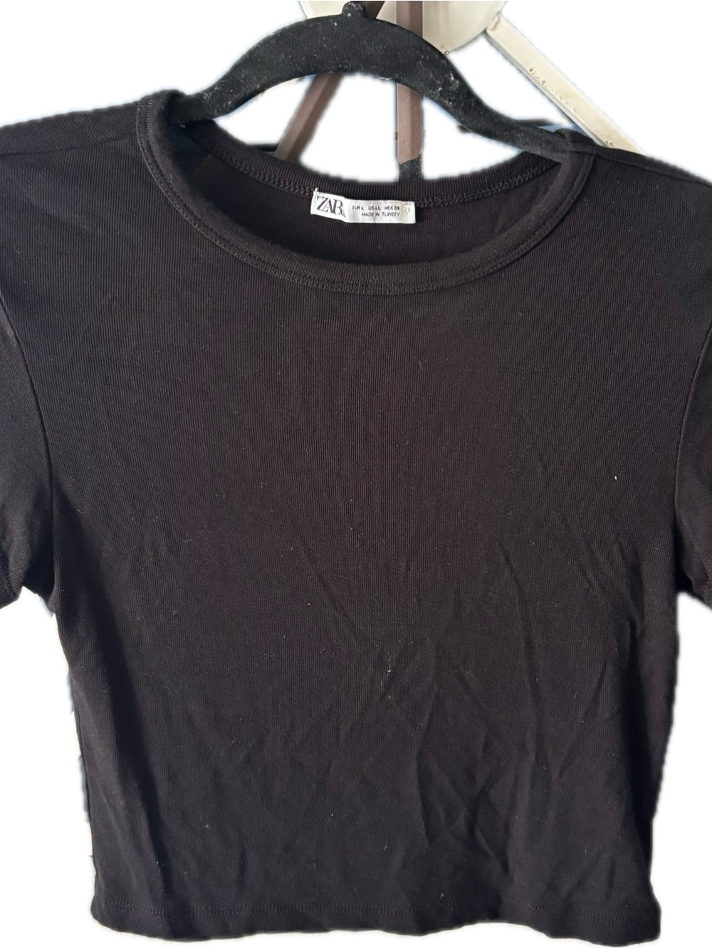 Zara Black Crew Neck Short Sleeve Cropped Top Size Large